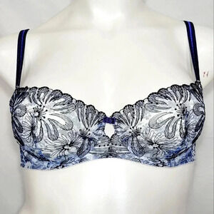 42G Paramour 115009 Ellie Demi Unlined Lace Underwire Bra Blue Blossoms NWT
